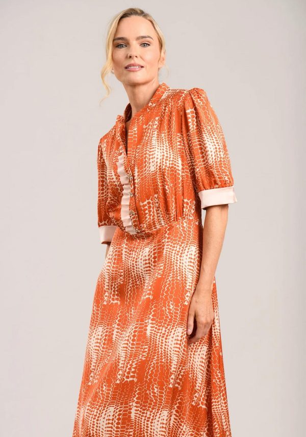 Sisters By Caroline Kilkenny Dove Midi Dress- Terracotta Print