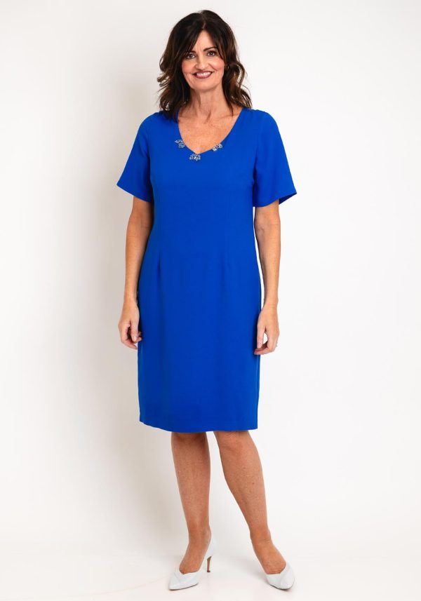 Ophelia Melita Boa Feather Trim Jacket & Dress Set- Iris Blue